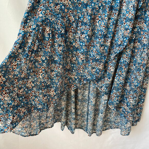 Sonoma Floral Faux Wrap Midi Skirt Women OX Blue Ruffle Cottagecore Boho‎ NWOT - Picture 4 of 10